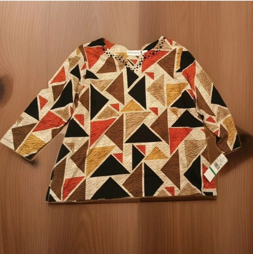 Geometric Pattern Women's Top - Multicolor Alfred Dunner NWT Large